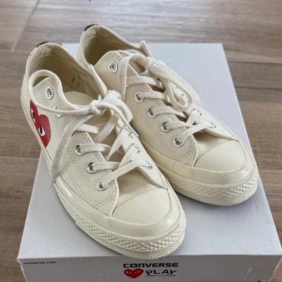 Converse Kids Cream Sneakers with Red Heart - Picture 2 of 6